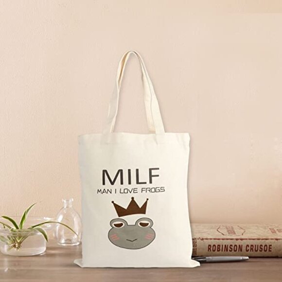 3/$30 Cream Tote Bag with Frog Design (NEW) - Picture 1 of 7